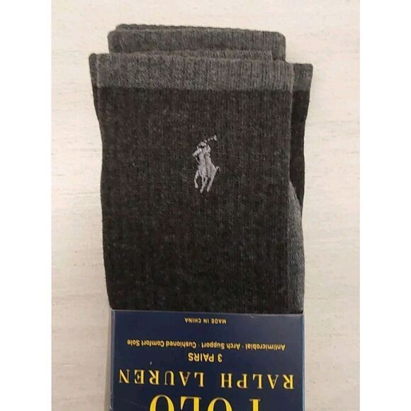 Polo Ralph Lauren Mens Premium Comfort Black Heather 3-Pack Crew Socks Sz 10-13 - Picture 4 of 6